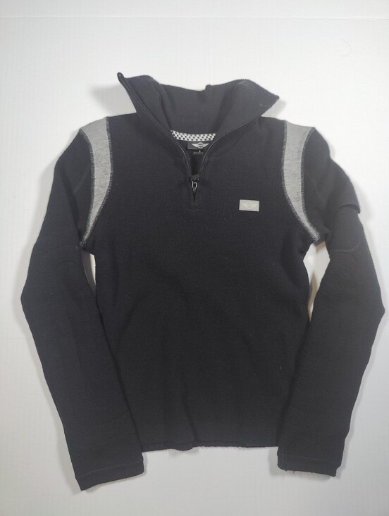 Vintage Mini Cooper Women Black Wool Quarter Zip Sweater Size S Thumbhole Cuff